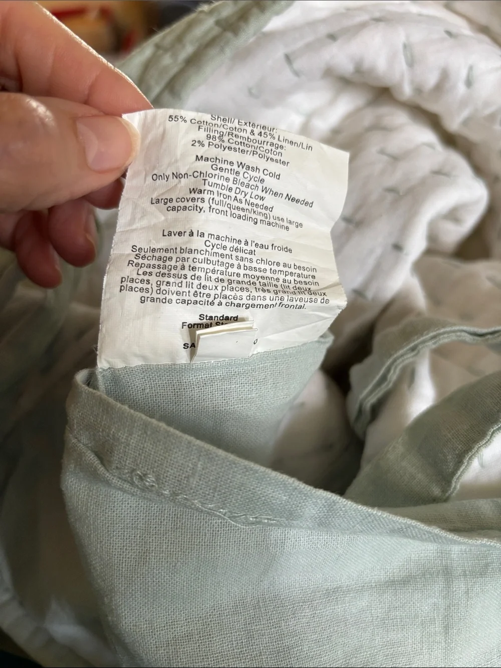 Pottery Barn Pick~Stitch Quilted Standard Sham Set Signature Tie Closure Linen